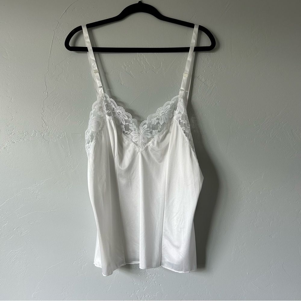 Vintage Lorraine White Lace Satin Slip Cami Tank Antron Romantic Fairy Deadstock